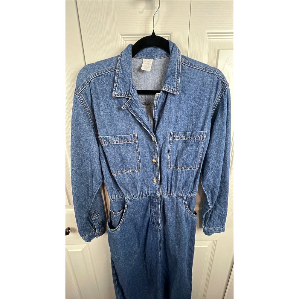 Lands End Denim Midi Dress Vintage Grunge Cottagecore Boho Blue Cotton Size 10 - Picture 3 of 8
